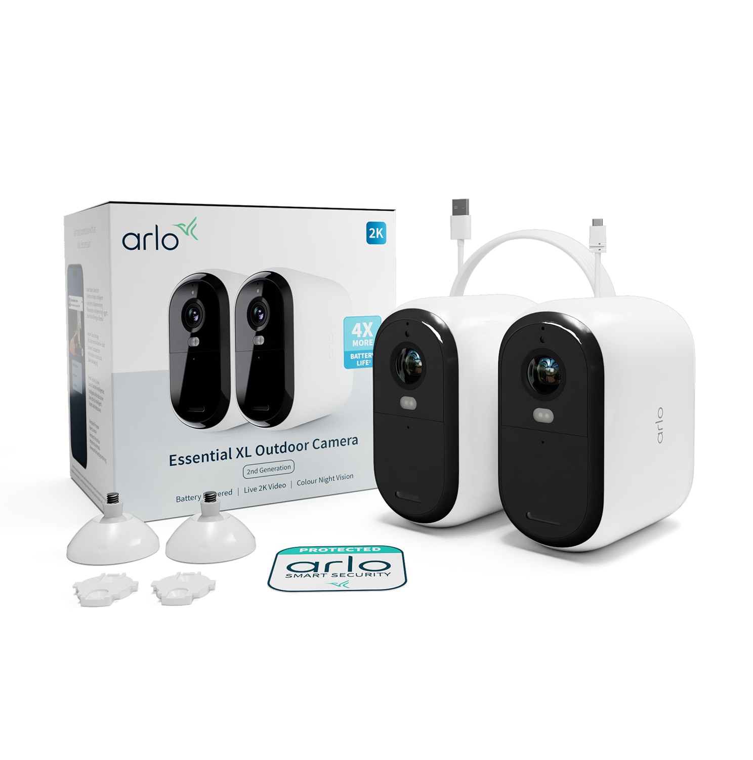 Arlo Essential 2 XL 2K Outdoor Kamera au&szlig;en - 2er Set wei&szlig;