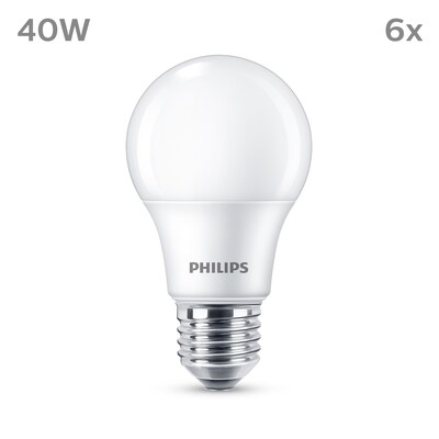 ck Typ günstig Kaufen-Philips LED Normallampe mit 40W, E27 Sockel, Matt, Warmwhite (2700K) 6er Pack. Philips LED Normallampe mit 40W, E27 Sockel, Matt, Warmwhite (2700K) 6er Pack <![CDATA[• Austauschtype: LED-Lampe / Sockel: E27 / Lichtfarbe: warmweiß • Energieeffizienzkl