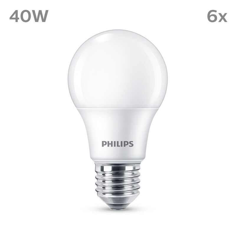 Philips LED Normallampe mit 40W, E27 Sockel, Matt, Warmwhite (2700K) 6er Pack