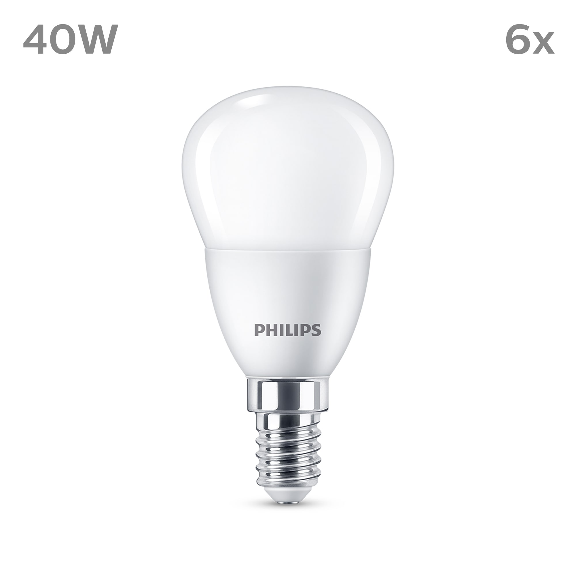 Philips LED Tropfenlampe mit 40W, E14 Sockel, Matt, Warmwhite (2700K) 6er Pack