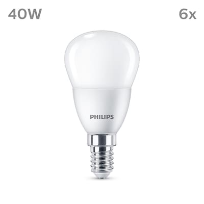 Licht 4  günstig Kaufen-Philips LED Tropfenlampe mit 40W, E14 Sockel, Matt, Warmwhite (2700K) 6er Pack. Philips LED Tropfenlampe mit 40W, E14 Sockel, Matt, Warmwhite (2700K) 6er Pack <![CDATA[• Austauschtype: LED-Lampe / Sockel: E14 / Lichtfarbe: warmweiß • Energieeffizienz