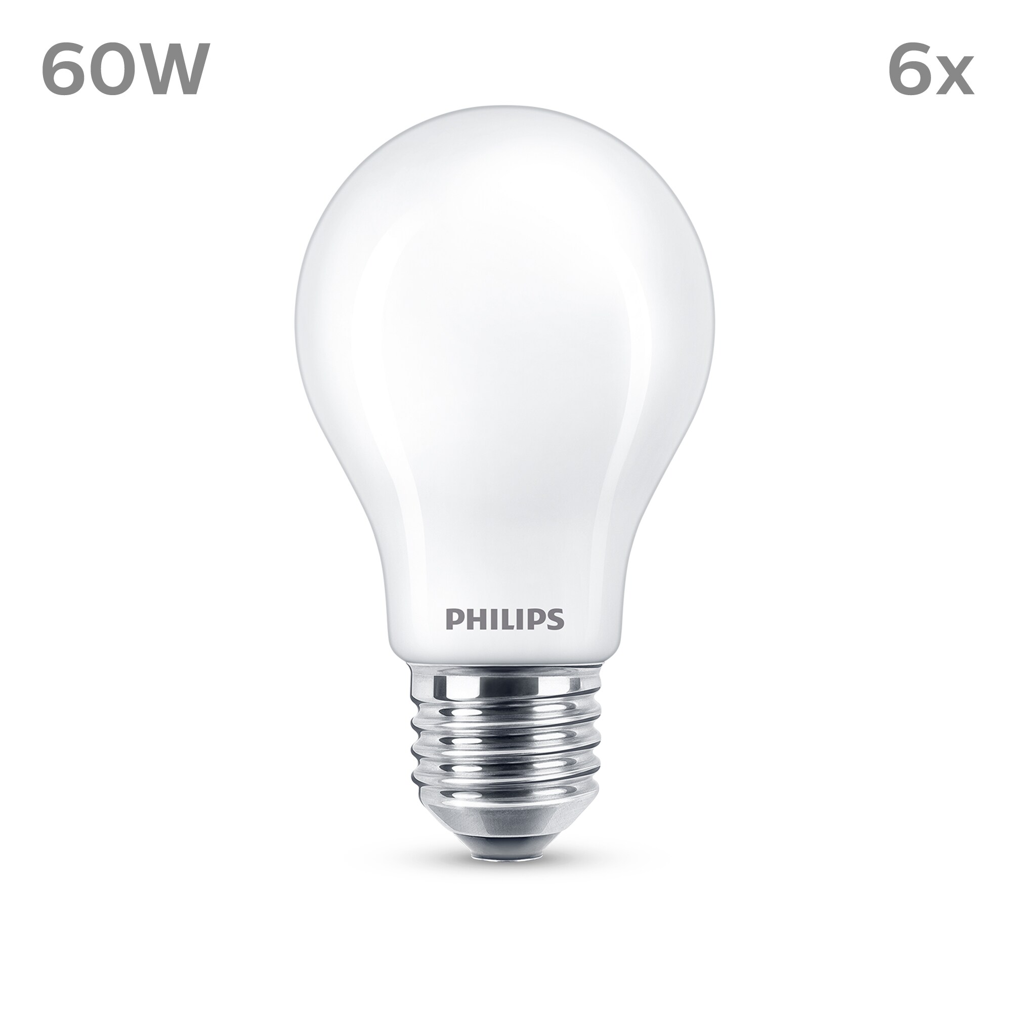 Philips LED Normallampe mit 60W, E27 Sockel, Matt, Warmwhite (2700K) 6er Pack