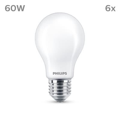 LED Lampe günstig Kaufen-Philips LED Classic Normallampe mit 60W, E27 Sockel, Warmwhite (2700K) 6er Pack. Philips LED Classic Normallampe mit 60W, E27 Sockel, Warmwhite (2700K) 6er Pack <![CDATA[• Austauschtype: LED-Lampe / Sockel: E27 / Lichtfarbe: warmweiß • Energieeffizie