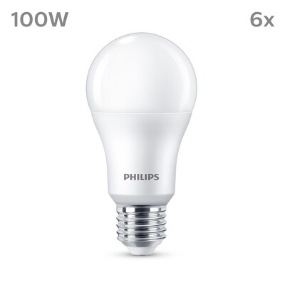 cke Typ günstig Kaufen-Philips LED Normallampe mit 100W, E27 Sockel, Matt, Warmwhite (2700K) 6er Pack. Philips LED Normallampe mit 100W, E27 Sockel, Matt, Warmwhite (2700K) 6er Pack <![CDATA[• Austauschtype: LED-Lampe / Sockel: E27 / Lichtfarbe: warmweiß • Energieeffizienz