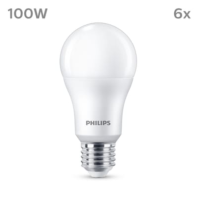 Philips günstig Kaufen-Philips LED Normallampe mit 100W, E27 Sockel, Matt, Warmwhite (2700K) 6er Pack. Philips LED Normallampe mit 100W, E27 Sockel, Matt, Warmwhite (2700K) 6er Pack <![CDATA[• Austauschtype: LED-Lampe / Sockel: E27 / Lichtfarbe: warmweiß • Energieeffizienz