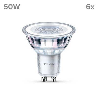 50 Pack günstig Kaufen-Philips LED Classic Lampe mit 50W, GU10 Sockel, Warmwhite (2700K) 6er Pack. Philips LED Classic Lampe mit 50W, GU10 Sockel, Warmwhite (2700K) 6er Pack <![CDATA[• Austauschtype: LED-Lampe / Sockel: GU10 / Lichtfarbe: warmweiß • Energieeffizienzklasse: