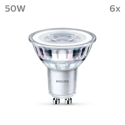 Pack LED günstig Kaufen-Philips LED Classic Lampe mit 50W, GU10 Sockel, Warmwhite (2700K) 6er Pack. Philips LED Classic Lampe mit 50W, GU10 Sockel, Warmwhite (2700K) 6er Pack <![CDATA[• Austauschtype: LED-Lampe / Sockel: GU10 / Lichtfarbe: warmweiß • Energieeffizienzklasse: