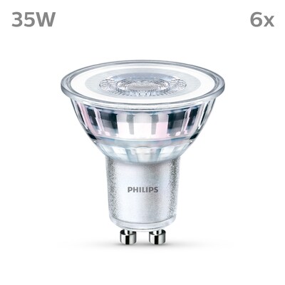 WH 10 günstig Kaufen-Philips LED Classic Lampe mit 35W, GU10 Sockel, Warmwhite (2700K) 6er Pack. Philips LED Classic Lampe mit 35W, GU10 Sockel, Warmwhite (2700K) 6er Pack <![CDATA[• Austauschtype: LED-Lampe / Sockel: GU10 / Lichtfarbe: warmweiß • Energieeffizienzklasse: