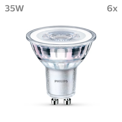 LED 10 günstig Kaufen-Philips LED Classic Lampe mit 35W, GU10 Sockel, Warmwhite (2700K) 6er Pack. Philips LED Classic Lampe mit 35W, GU10 Sockel, Warmwhite (2700K) 6er Pack <![CDATA[• Austauschtype: LED-Lampe / Sockel: GU10 / Lichtfarbe: warmweiß • Energieeffizienzklasse: