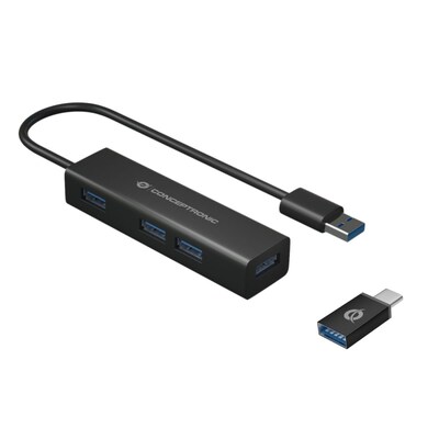 Einfache Installation günstig Kaufen-Conceptronic HUBBIES06B 4-Port-USB 3.0-Hub und OTG-Adapter für USB-C. Conceptronic HUBBIES06B 4-Port-USB 3.0-Hub und OTG-Adapter für USB-C <![CDATA[• Aluminiumgehäuse für Wärmeableitung • Einfache Plug-and-Play-Installation • USB 3.2 Ge