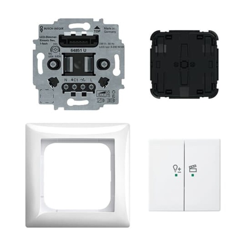 Satz im günstig Kaufen-BUSCH JAEGER LED-Dimmer-Einsatz flex Komplettset 1-fach weiß - Busch-balance. BUSCH JAEGER LED-Dimmer-Einsatz flex Komplettset 1-fach weiß - Busch-balance <![CDATA[• Zum Abspeichern und Aufrufen von Szenen und Gruppen • Fernbedienbar via Bluetoo