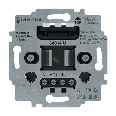 erforderlich günstig Kaufen-BUSCH JAEGER e-contact-Einsatz flex 1-fach 230 V. BUSCH JAEGER e-contact-Einsatz flex 1-fach 230 V <![CDATA[• 2-Leiter-Anschlusstechnik (Neutralleiter nicht erforderlich) • Zum Schalten von Beleuchtungsanlagen • Betrieb in Wechselschaltungen über T