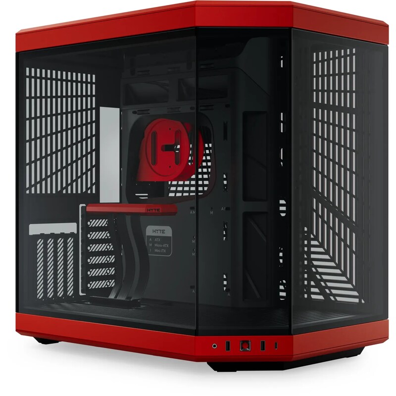 HYTE Y70 Zweikammer ATX Midi Tower Gaming Gehäuse Rot mit Glasfenster