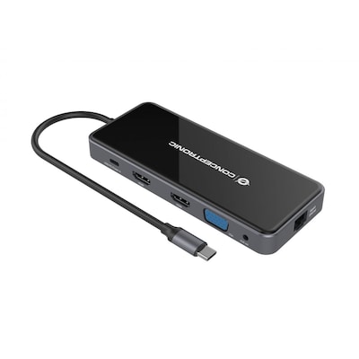 Conceptronic DONN15G 12-in-1 USB 3.2 Gen 1 Dockingstation, HDMI, VGA, Card-Reade