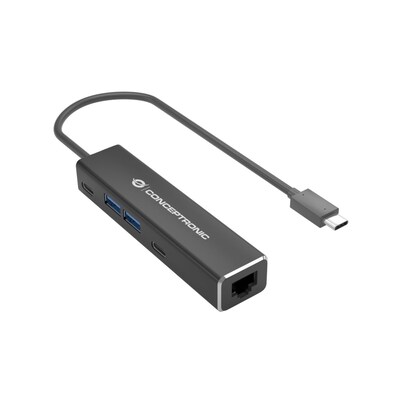 Conceptronic ABBY13B Gigabit Ethernet USB 3.2 Gen 1 Adapter mit USB-Hub, GbE, US