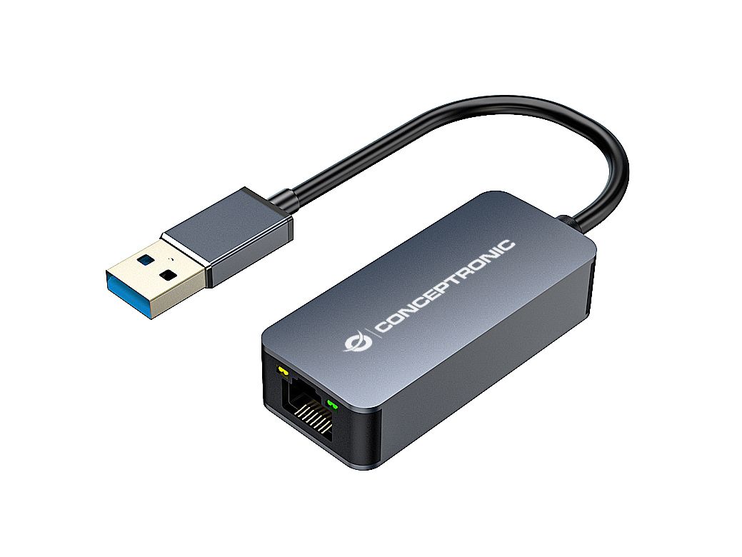 Conceptronic ABBY12G Gigabit Ethernet USB 3.0 Adapter mit USB-Hub, GbE