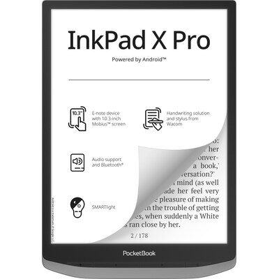 und 2  günstig Kaufen-PocketBook InkPad X Pro - Mist Grey 227 DPI 32GB. PocketBook InkPad X Pro - Mist Grey 227 DPI 32GB <![CDATA[• Display: 1404 × 1872 • Speicher: 32 GB • Farbtiefe: 16 (Graustufen) • Bluetooth, WLAN und USB-C-Anschluss • Gerätegröße: 24,9 х 17