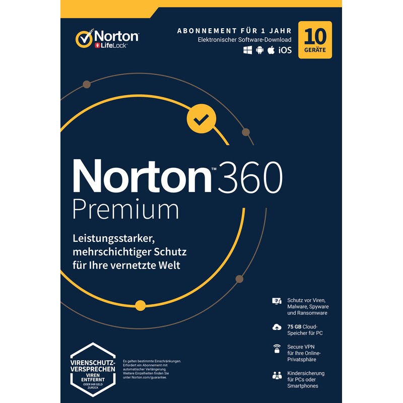 Norton 360 Premium 75GB 10 Device 1 Year Download Code