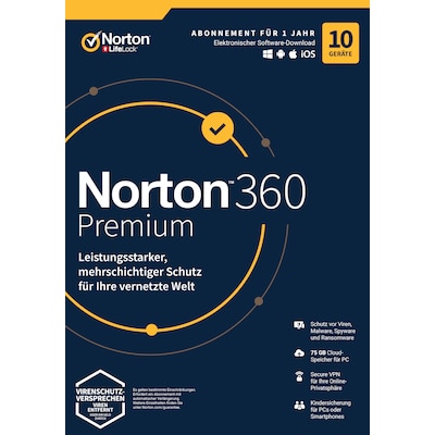 Vollversion günstig Kaufen-Norton 360 Premium 75GB 10 Device 1 Year Download Code. Norton 360 Premium 75GB 10 Device 1 Year Download Code <![CDATA[• Basislizenz als Vollversion, Laufzeit: 1 Jahr • Bezugsberechtigung: Keine Einschränkung, Medium: Sofort Download • max. Gerät
