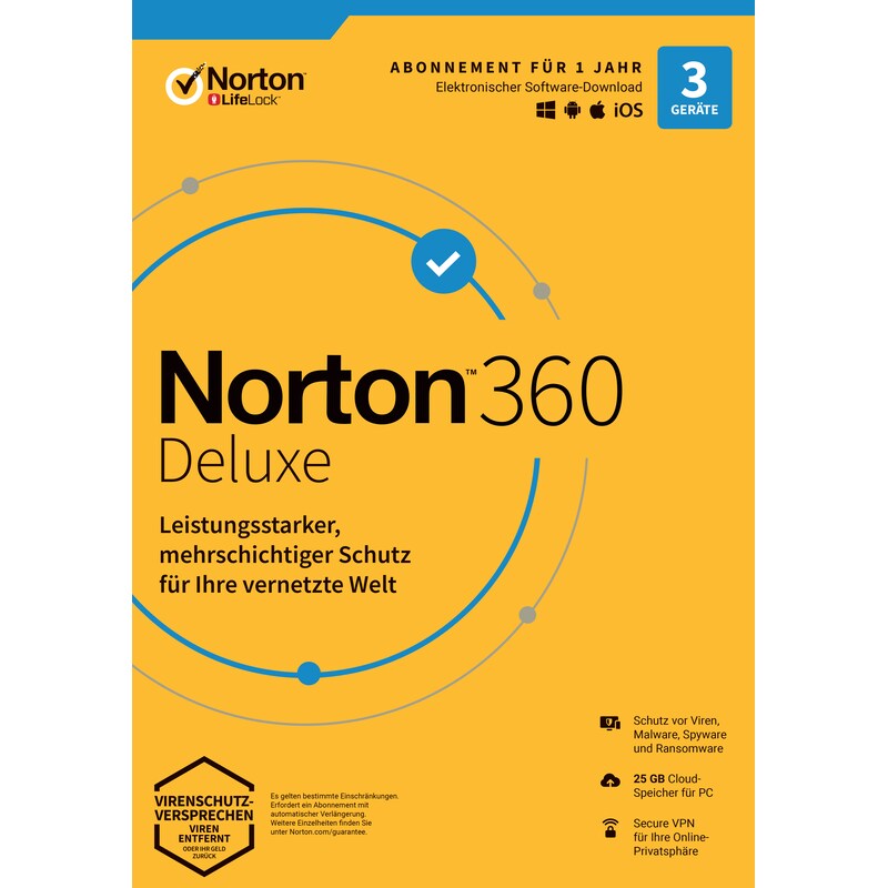 Norton Norton 360 Deluxe 25GB 3 Device 1 Year Download Code
