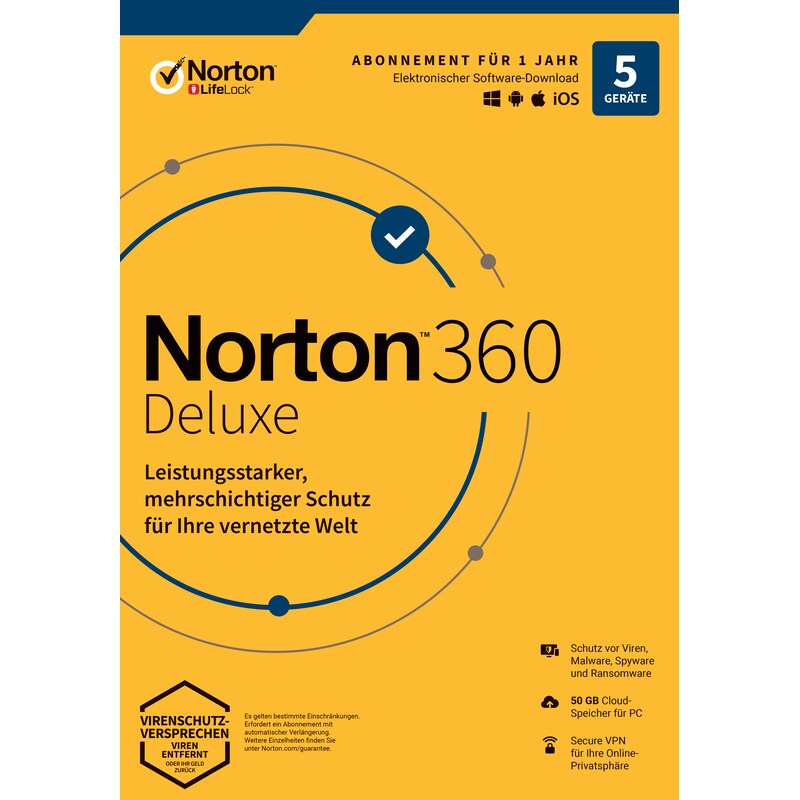Norton Norton 360 Deluxe 50GB 5 Device 1 Year Enr Download Code