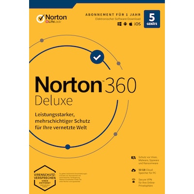 360 Deluxe günstig Kaufen-Norton Norton 360 Deluxe 50GB 5 Device 1 Year Enr Download Code. Norton Norton 360 Deluxe 50GB 5 Device 1 Year Enr Download Code <![CDATA[• Basislizenz als Vollversion, Laufzeit: 1 Jahr • Bezugsberechtigung: Keine Einschränkung, Medium: Sofort Downlo