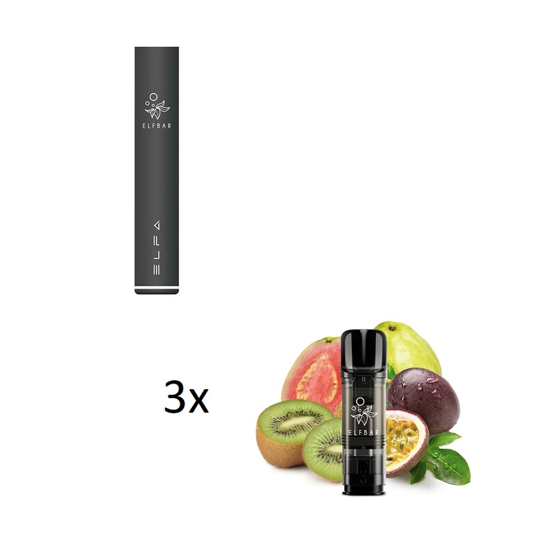 Elfbar ELFA Basisgerät black + 3x ELFA Prefilled Kiwi Passion Fruit Guava20 mg/m