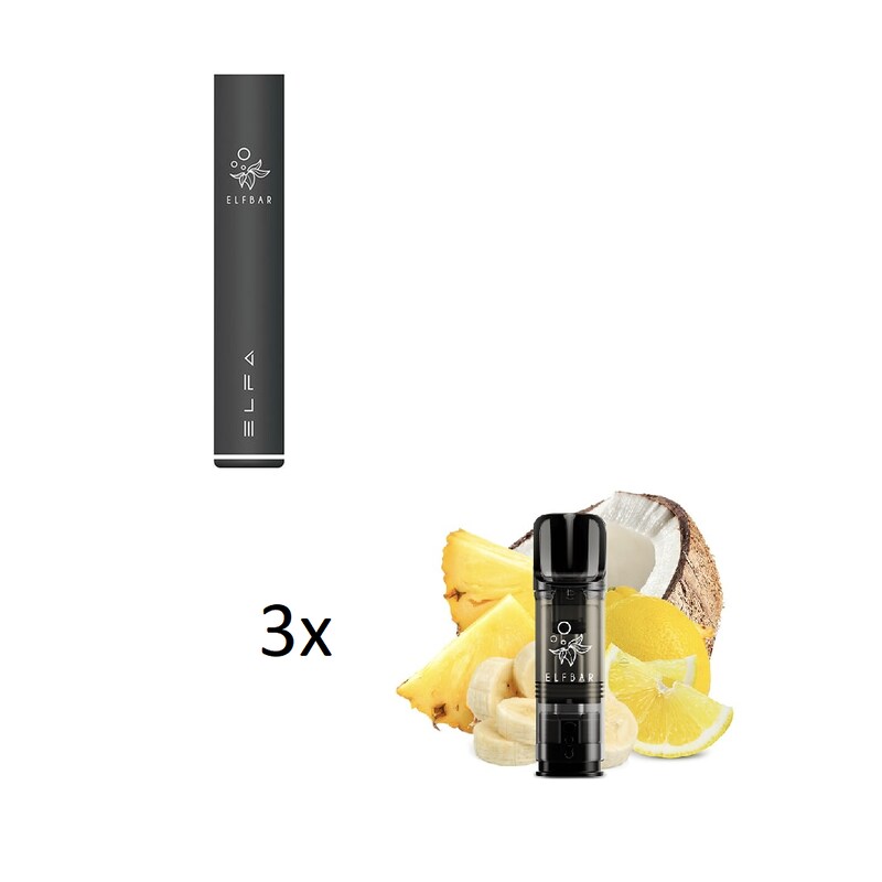 Elfbar ELFA Basisgerät black + 3x ELFA Prefilled Pod Tropical Fruit 20 mg/ml