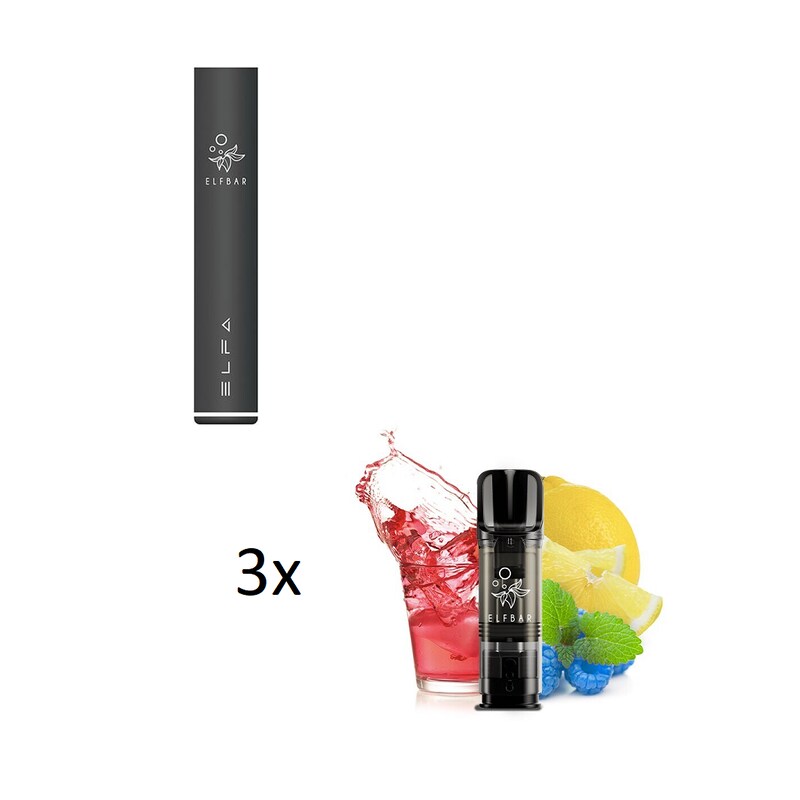 Elfbar ELFA Basisgerät black + 3x ELFA Prefilled Pod Blue Razz Lemonade 20 mg/ml