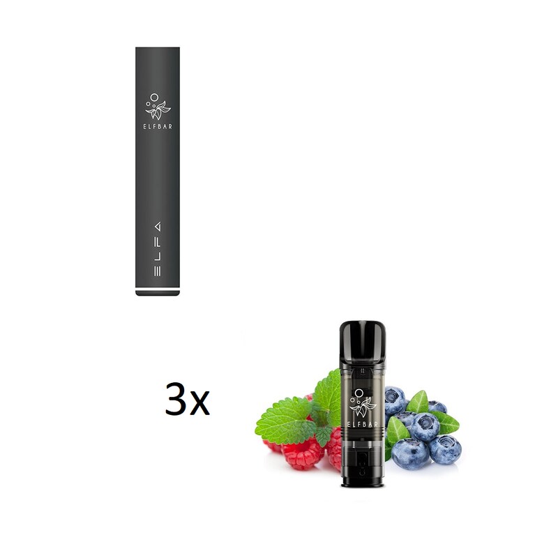 Elfbar ELFA Basisgerät black + 3x ELFA Prefilled Pod Blueberry Sour Raspberry