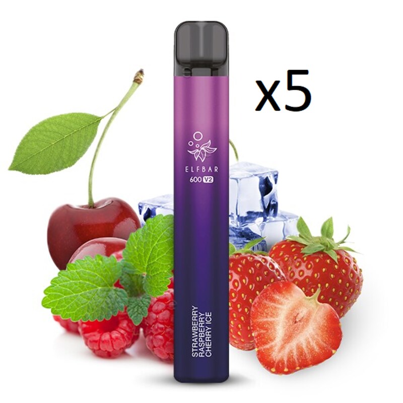 Elfbar 600 V2 Einweg E-Zigarette Strawberry Raspberry Cherry Ice 5 Stück