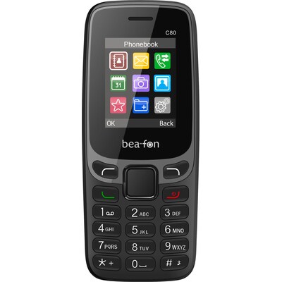 Mobiltelefon günstig Kaufen-Bea-fon C80 Mobiltelefon schwarz. Bea-fon C80 Mobiltelefon schwarz <![CDATA[• GSM-Quadband (850/900/1800/1900 MHz) • 1,77 Zoll (4,5 cm) Display 160x128 Pixel • LCD-TFT -Display - Unterstützung von microSD-Speicherkarten bis 16GB • Kamera, Radio, 