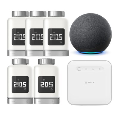 Home günstig Kaufen-Bosch Smart Home Starter Set Smarte Heizung • 5x smartes Thermostat + Echo Dot (5th) mit Alexa. Bosch Smart Home Starter Set Smarte Heizung • 5x smartes Thermostat + Echo Dot (5th) mit Alexa <![CDATA[• Gezielte Temperatur-Steuerung in jede