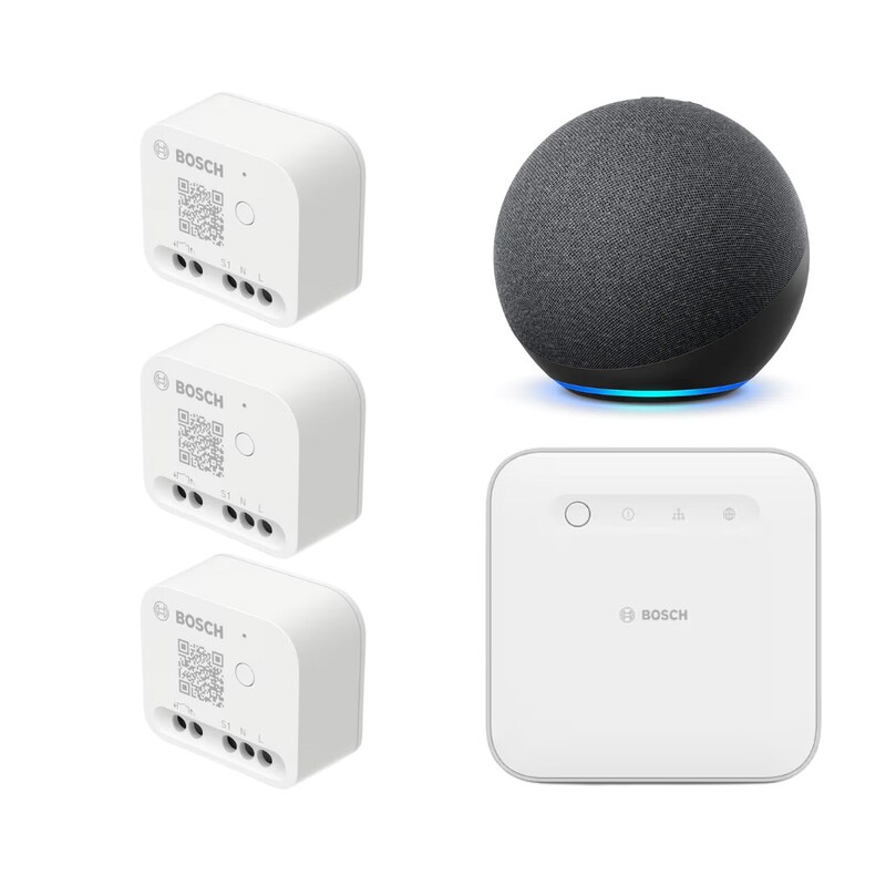 Pack günstig Kaufen-Bosch Smart Home Starter Set Relais • 3er Pack + Echo Dot (5th) mit Alexa. Bosch Smart Home Starter Set Relais • 3er Pack + Echo Dot (5th) mit Alexa <![CDATA[• Nutzbar mit Wechselstrom-Verbrauchern bis zu 2990W • Zusätzliche Sicherheit durch