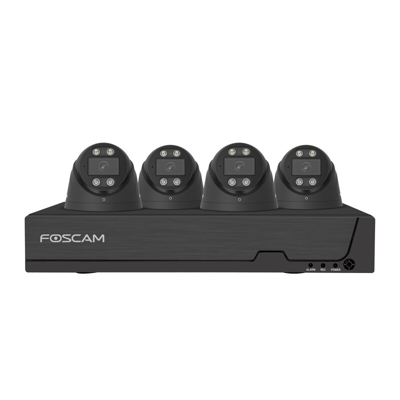 Foscam FNA108E-T4-2T Überwachungsset mit 4 Überwachungskameras schwarz