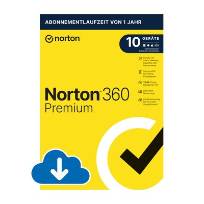 10 5G günstig Kaufen-Norton 360 Premium | 75GB | 10 Geräte | Download & Produktschlüssel. Norton 360 Premium | 75GB | 10 Geräte | Download & Produktschlüssel <![CDATA[• Basislizenz als Vollversion, Laufzeit: 1 Jahr • Bezugsberechtigung: Keine E