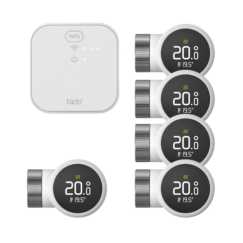 Geld sparen günstig Kaufen-tado° X Starter Set Smarte Heizung • 5x smartes Heizkörper-Thermostat. tado° X Starter Set Smarte Heizung • 5x smartes Heizkörper-Thermostat <![CDATA[• durch effizientes Heizen jeden Tag Energie und Geld sparen • Temperat