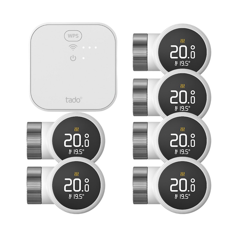 Geld sparen günstig Kaufen-tado° X Starter Set Smarte Heizung • 6x smartes Heizkörper-Thermostat. tado° X Starter Set Smarte Heizung • 6x smartes Heizkörper-Thermostat <![CDATA[• durch effizientes Heizen jeden Tag Energie und Geld sparen • Temperat