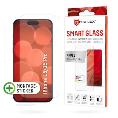 Pro auf günstig Kaufen-DISPLEX Smart Glass iPhone 15/15 Pro. DISPLEX Smart Glass iPhone 15/15 Pro <![CDATA[• DISPLEX Smart Glass iPhone 15/15 Pro • Smart Glass (9H), unzerbrechlich, ultra-dünn, unsichtbar • Effektiver Schutz vor Aufprall und Bruch • Weniger Fett- & Sch