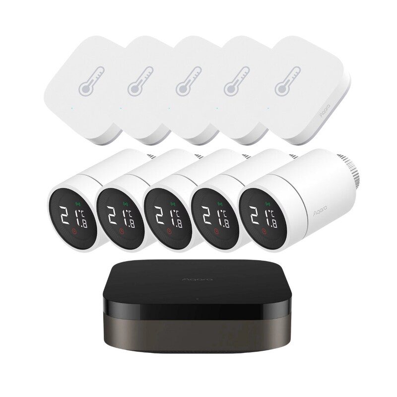 Aqara Hub günstig Kaufen-Aqara Starter Set Hub M3 • 5x Thermostat • 5x Raumsensor. Aqara Starter Set Hub M3 • 5x Thermostat • 5x Raumsensor <![CDATA[• Konnektivität: Thread / Matter / Zigbee / 2.4G - 5G Dual-Band Wi-Fi / Bluetooth • Third-Parties: Einb