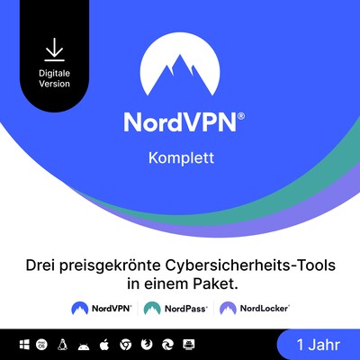 Sicherheit am günstig Kaufen-NordVPN Komplettes Sicherheitspaket | 1 Jahr | Download & Produktschlüssel. NordVPN Komplettes Sicherheitspaket | 1 Jahr | Download & Produktschlüssel <![CDATA[• VPN, Passwortmanager und verschlüsselte Cloud • Für 1 Gerät • Lauf