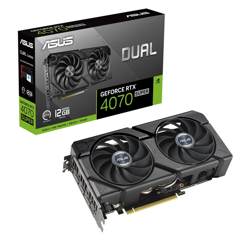 ASUS Dual GeForce RTX4070 Super Evo Grafikkarte, 12GB GDDR6X, 1xHDMI, 3xDisplayPort