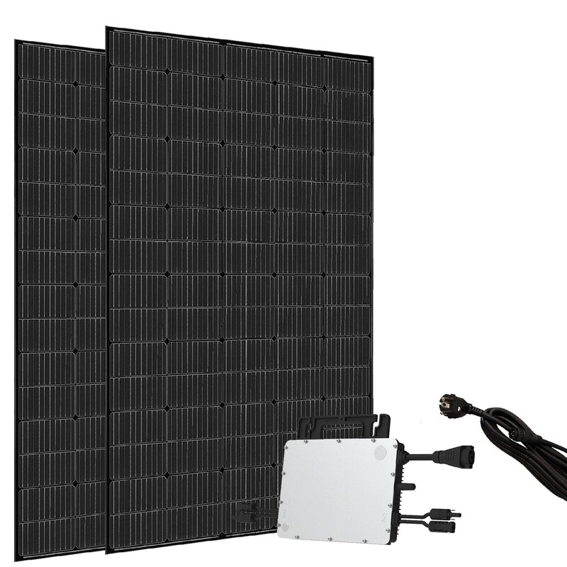 Hyrican Balkonkraftwerk 800Wp, 2x Solarpanel 400W fullblack Multibus-Bar, PERC, Hoymiles HMS-800W-2T Inverter