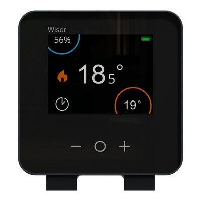 Thermostat  günstig Kaufen-Wiser Raumthermostat mit Display - schwarz. Wiser Raumthermostat mit Display - schwarz <![CDATA[• Angeschlossener Thermostat • Farbe: Schwarz • Flexible Raumtemperaturregulung vor Ort auch ohne APP • Batteriebetrieb über 2x Alkaline-Batterien (AA