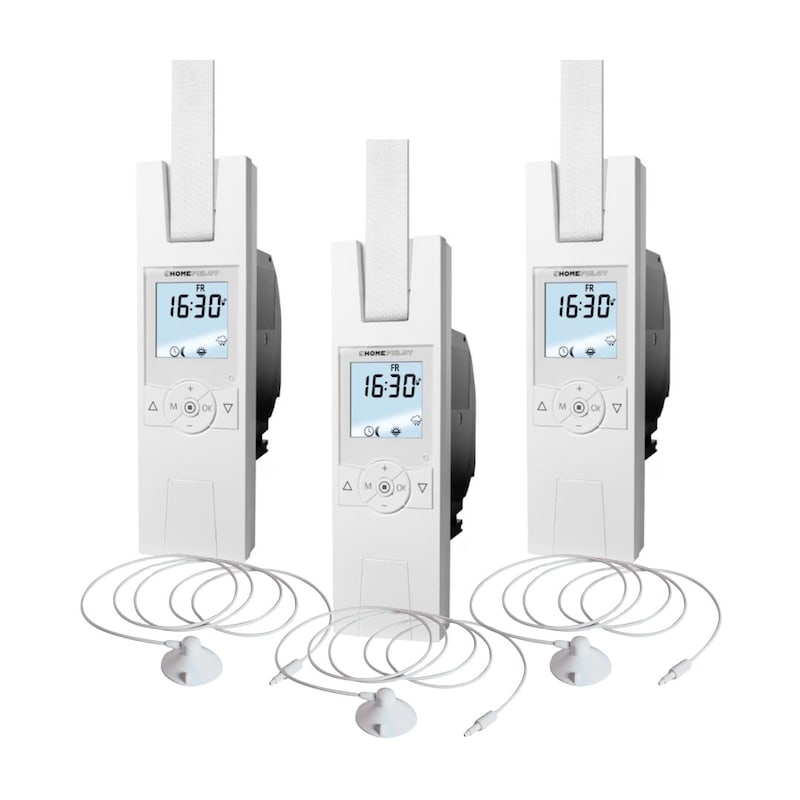 um den günstig Kaufen-Homepilot Gurtwickler RolloTron premium smart • 3er Pack + 3er Sonnensensor 0,75m. Homepilot Gurtwickler RolloTron premium smart • 3er Pack + 3er Sonnensensor 0,75m <![CDATA[• Elektrischer Funk-Gurtwickler für Rollläden • Tages-/Wochen-/Astr