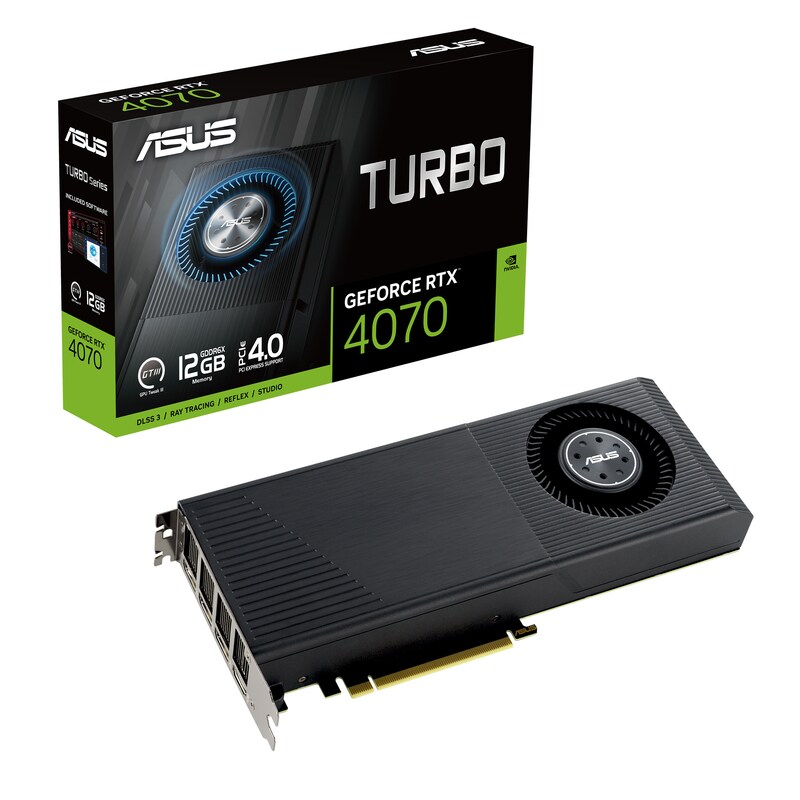 ASUS Turbo GeForce RTX 4070 Gaming Grafikkarte, 12GB GDDR6X, 1xHDMI, 3xDP