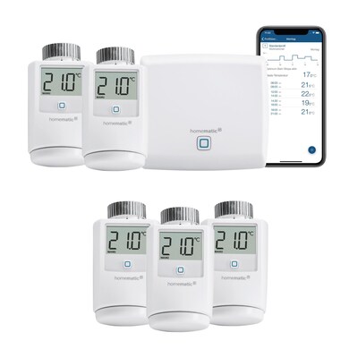 und rechte günstig Kaufen-Homematic IP Starter Set Smarte Heizung • 5xThermostat HMIP-eTRV/2 • Access Point. Homematic IP Starter Set Smarte Heizung • 5xThermostat HMIP-eTRV/2 • Access Point <![CDATA[• Individuelle, bedarfsgerechte und komfortable Hei