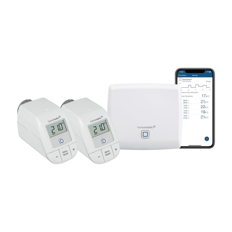Set Smarte günstig Kaufen-Homematic IP Starter Set Smarte Heizung • 2x Thermostat Basic • Access Point. Homematic IP Starter Set Smarte Heizung • 2x Thermostat Basic • Access Point <![CDATA[• Individuelle Temperaturverläufe einfach per App erstellen • A