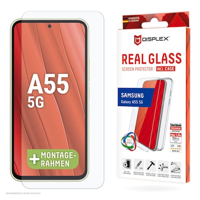 Galaxy at günstig Kaufen-DISPLEX Real Glass + Case Samsung Galaxy A55 5G. DISPLEX Real Glass + Case Samsung Galaxy A55 5G <![CDATA[• Displayschutzglas für Samsung Galaxy A55 5G • Kratzer-resistent dank extrem hartem „tempered Glass“ (10H) • High-Tech Anti-Fingerprint B