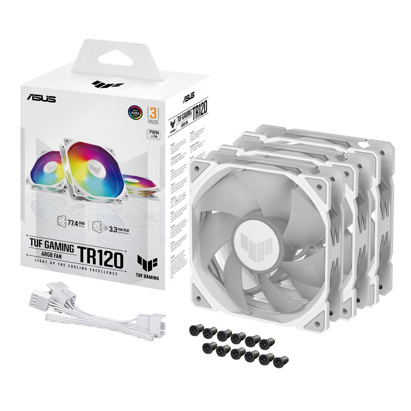 Gaming 2 günstig Kaufen-ASUS TUF GAMING TR120 ARGB 3x Gehäuselüfter weiß, 120 mm, PWM. ASUS TUF GAMING TR120 ARGB 3x Gehäuselüfter weiß, 120 mm, PWM <![CDATA[• 3x 120x120mm Lüfter, 28 mm Einbautiefe • Drehzahlbereich: bis 2000 rpm • Max. Durchsatz ~